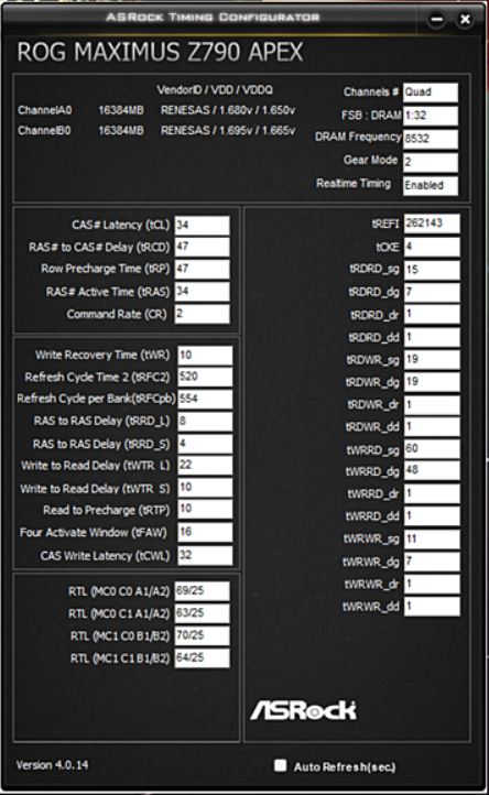 ASRock Timing Configurator时序超频工具v 4.0.14 支持Z790